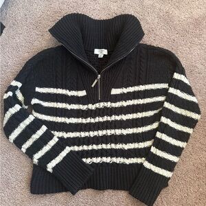 La Ligne quarter zip Black and White Striped Cowl old money sweater